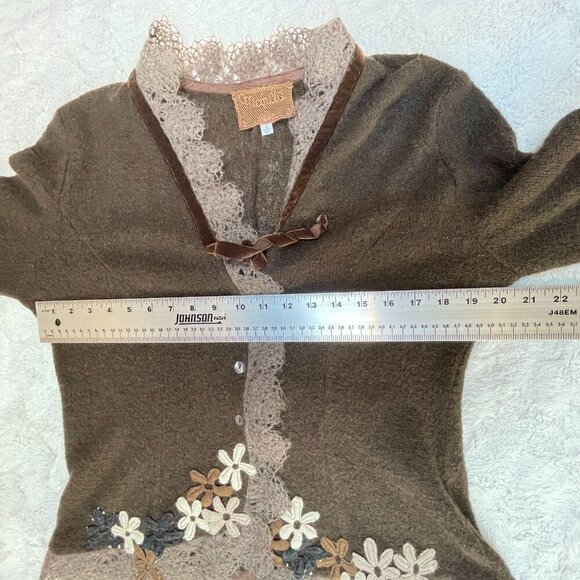 Marilu Women Wool Embroidered Lace Trim Blazer Jacket Size S/M Brown Boho Floral - Picture 4 of 8